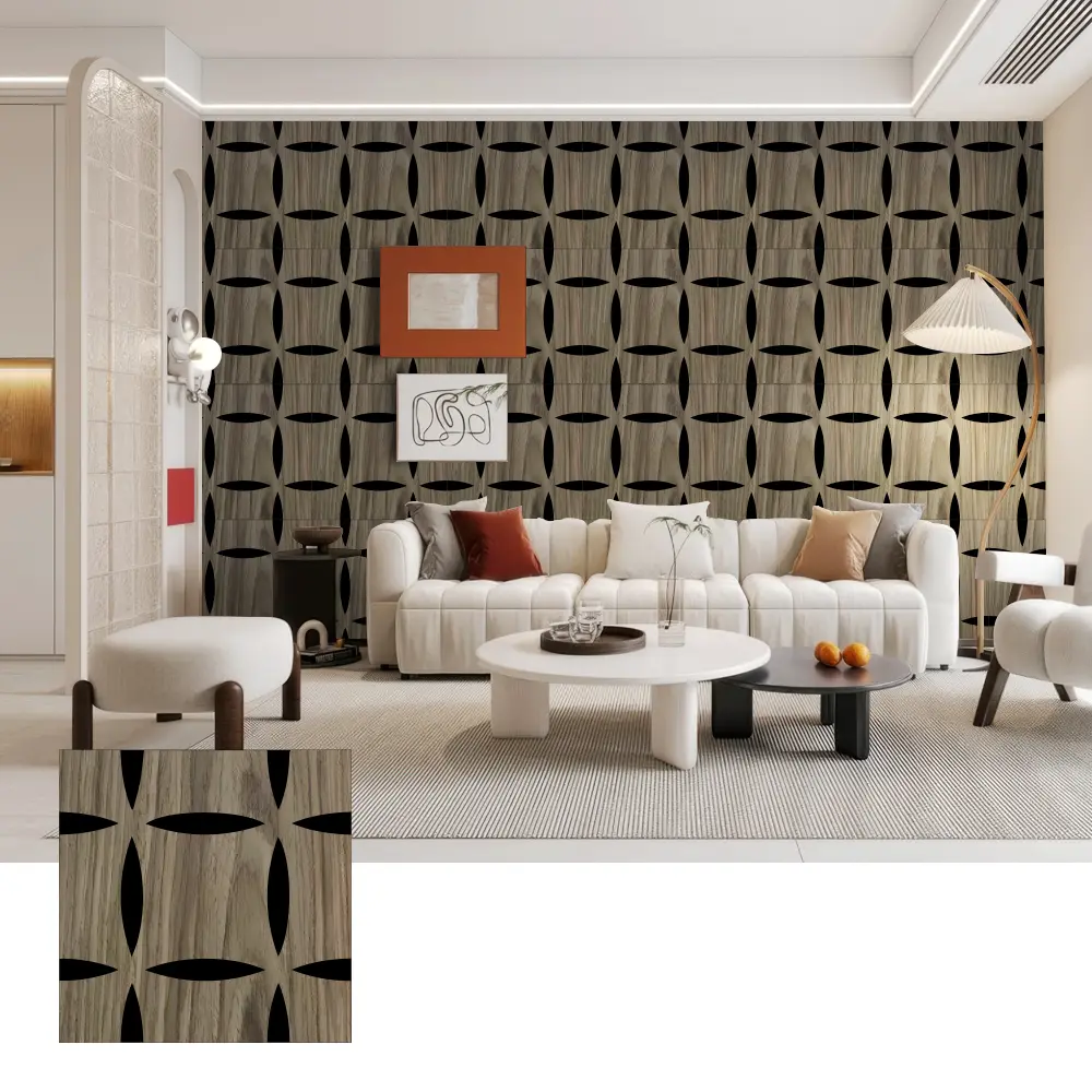 Tấm ốp tường tiêu âm bằng gỗ 3D cho nội thất trang trí Tấm ốp tường tiêu âm bằng gỗ 3D cho nội thất trang trí